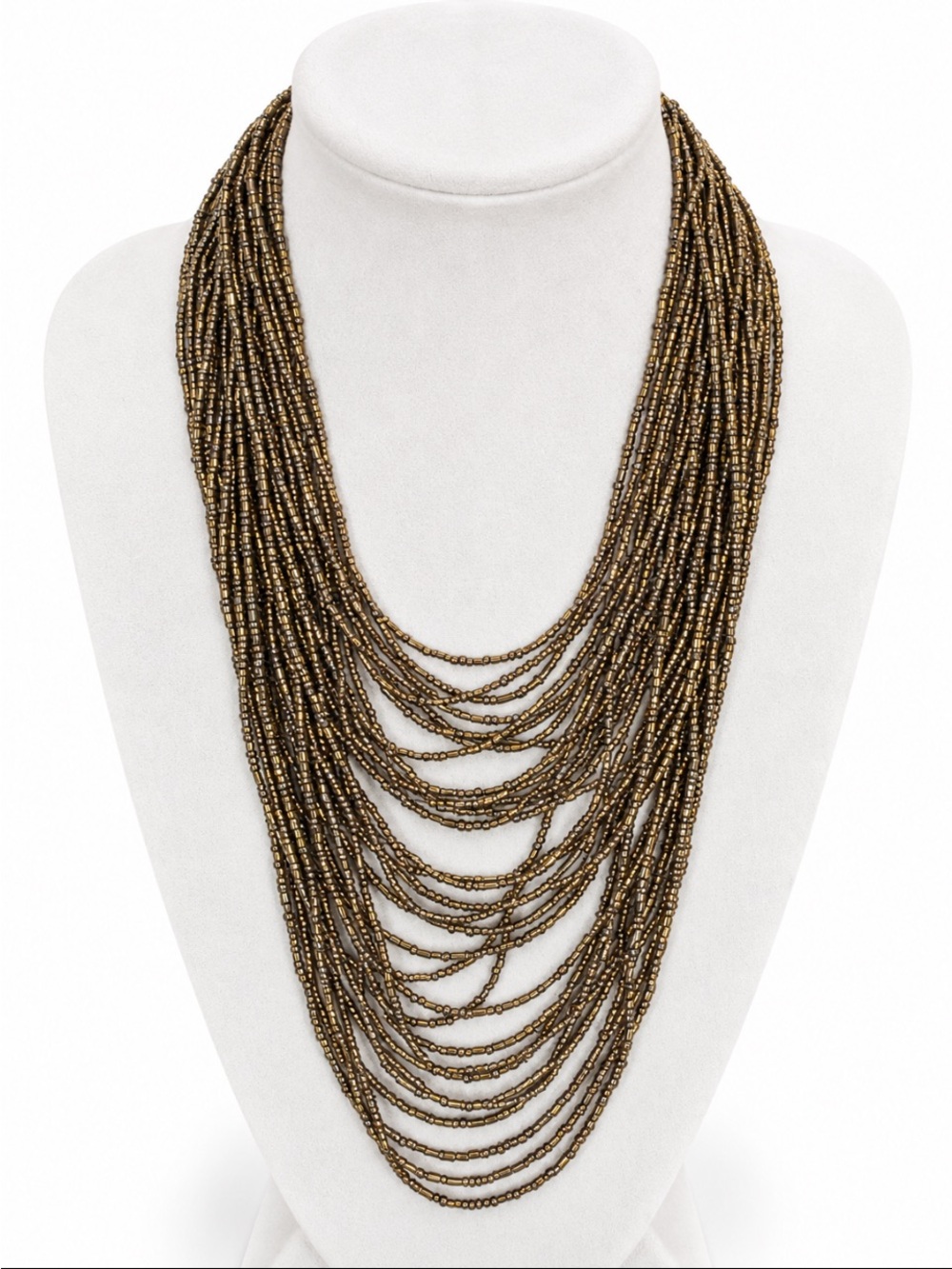 Bronze Gold Multi-Strand Seed Bead Statement Necklace Layered Bib Necklace